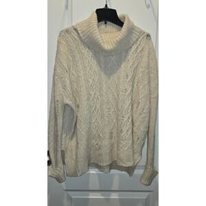 Free People Complex Cable Cowl Neck Sweater Ivory Cream sz M